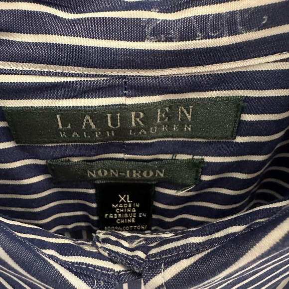Lauren Ralph Lauren Navy Striped Button Down Shirt - Picture 4 of 7